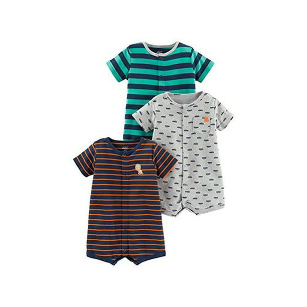 Size Simple Joys by Carter's Baby Girls' 3-Pack Snap-up Rompers Navy Blue